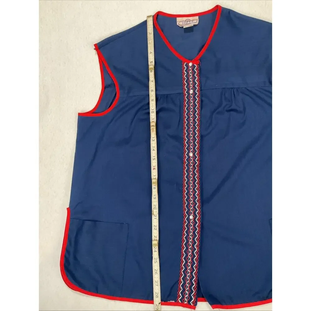 Vintage Izzy’s Artist Gardening Smock Chore Snap Apron Vest Top M Navy 2XL USA